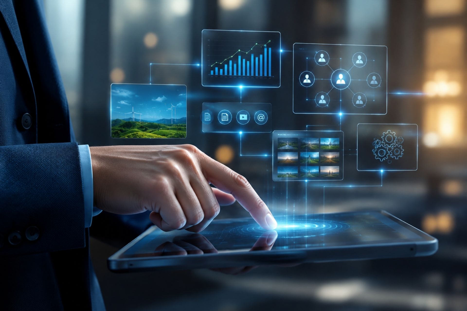 Digitális platformok és összekapcsolt innovációs megoldások egy interaktív felületen.